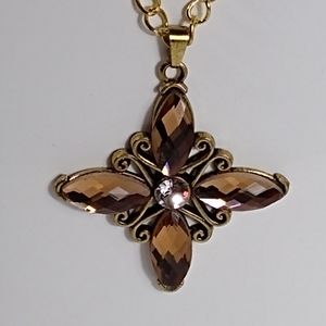 Necklace Gold Pendant Bronze Crystal Rhinestone